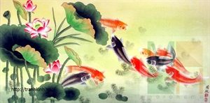 Tranh kính sen cá TKSC13